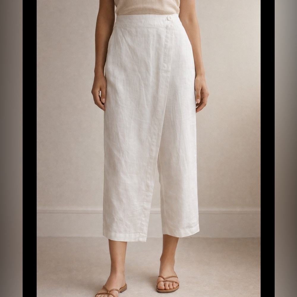 Stella Carakasi White Hemp Wrap-Front Ankle Pants